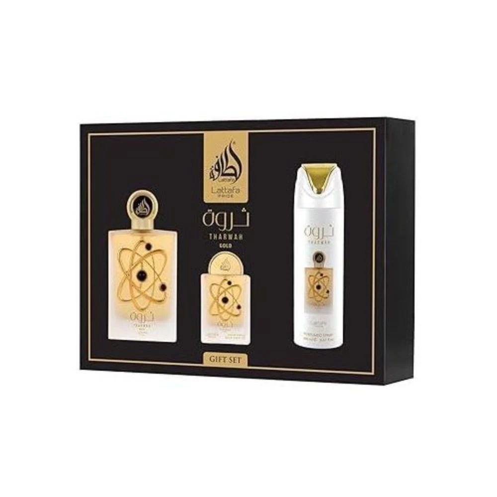 Perfume Lattafa Kit GiftSet Pride Tharwah Gold 100ML Edp + 20ML + Spray 200ML