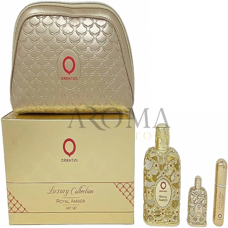 Kit Perfume Orientica Royal Amber Edp 80ML + 7.5ML + Atomizador + Gift Bag - Unissex