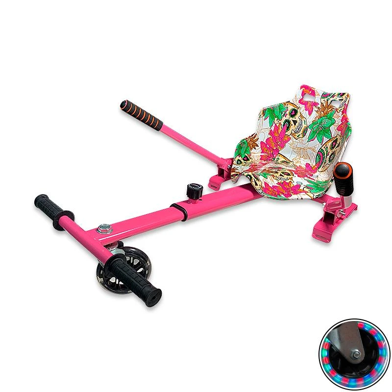 HoverKart para Scooter Rosa Caveira - Roda LED